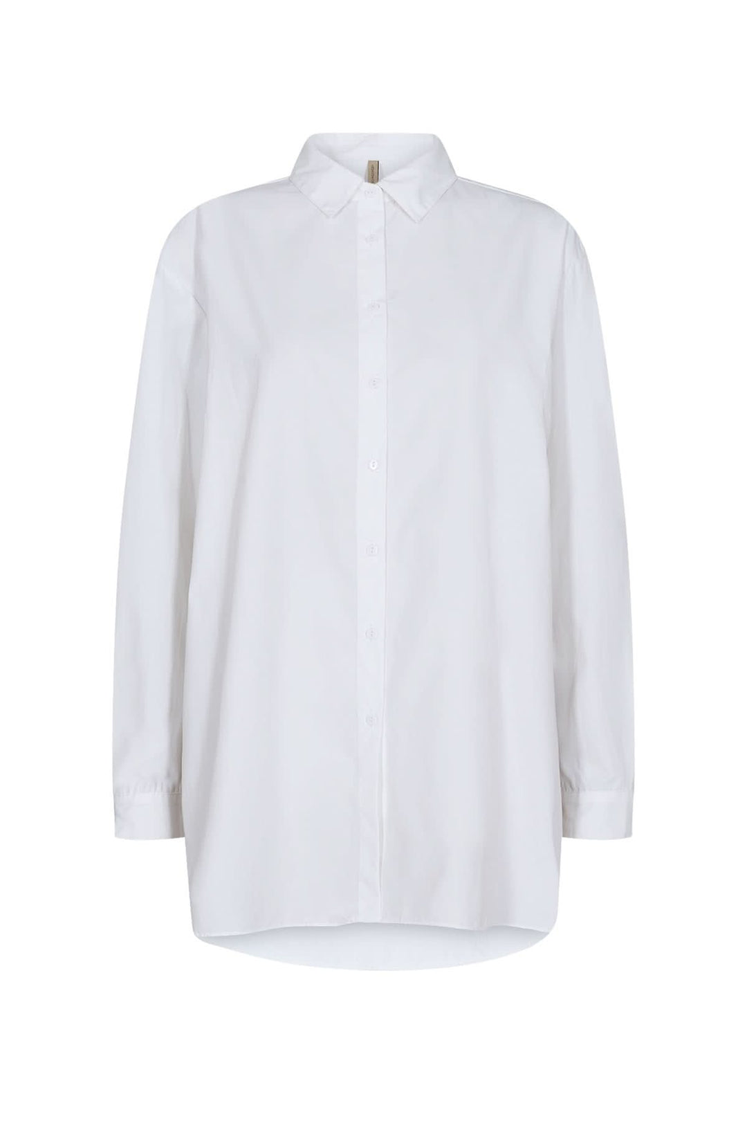 Chemise décontractée blanche avec col classique et manches longues, parfaite pour un look moderne et élégant.