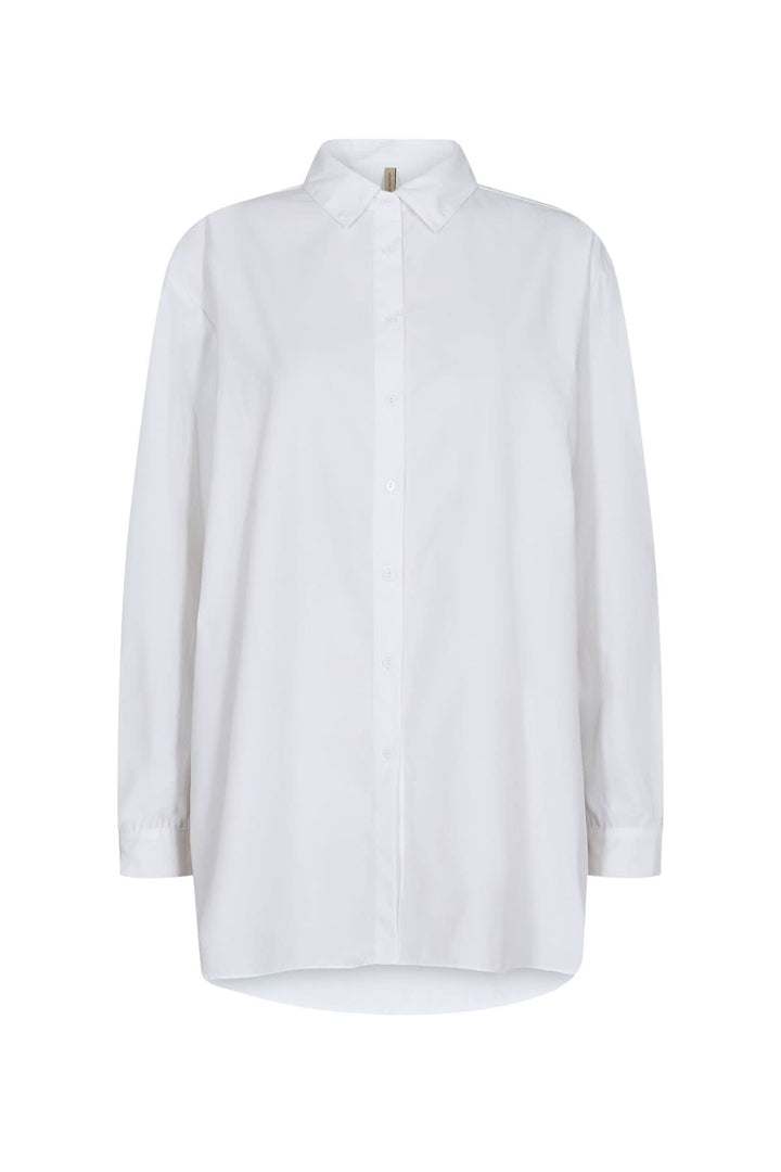 Chemise décontractée blanche avec col classique et manches longues, parfaite pour un look moderne et élégant.