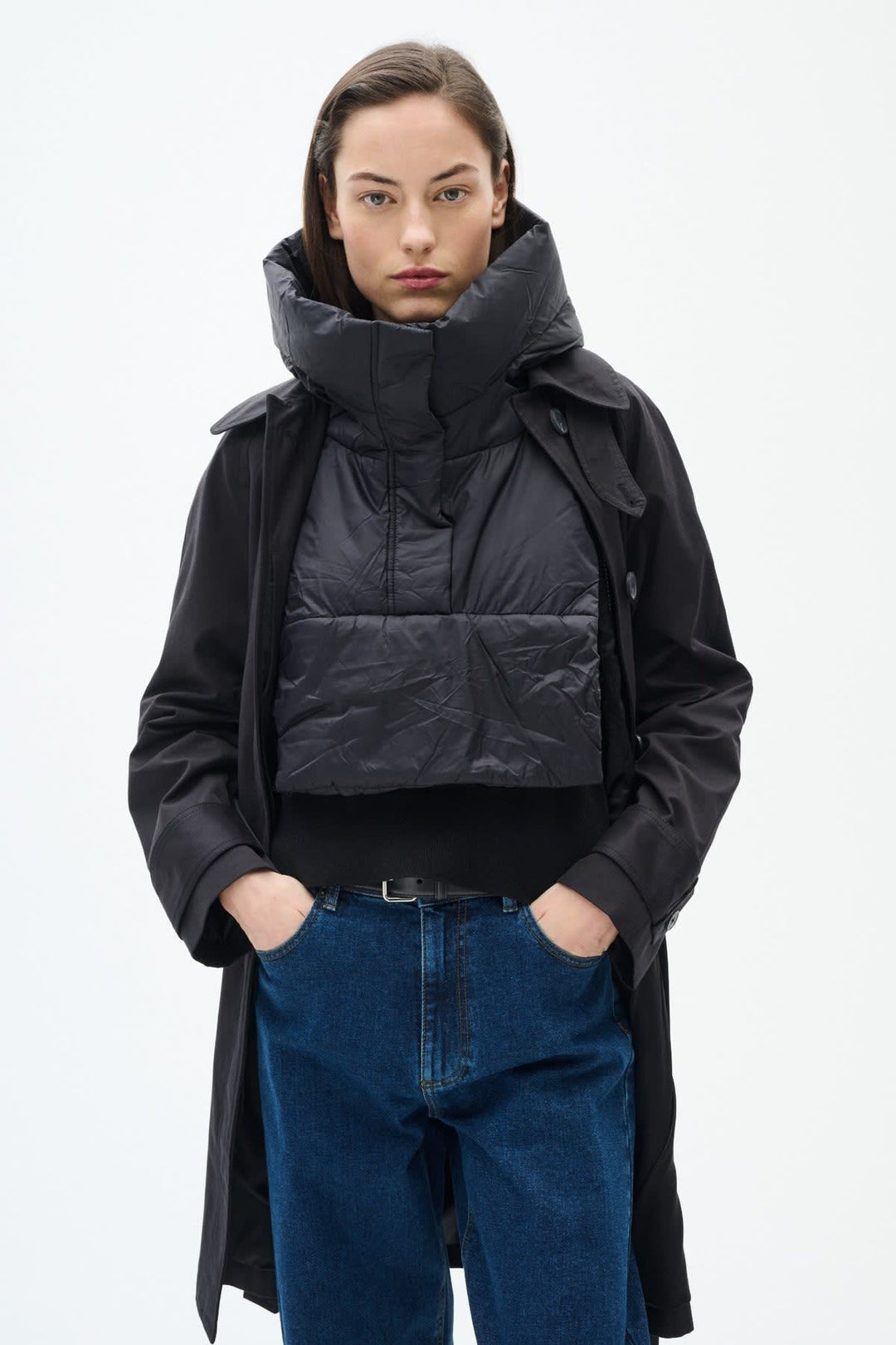 Vue de face plastron à capuche LILA pour femme mauve avec texture douce et étiquette Inwear - Valérie Simon