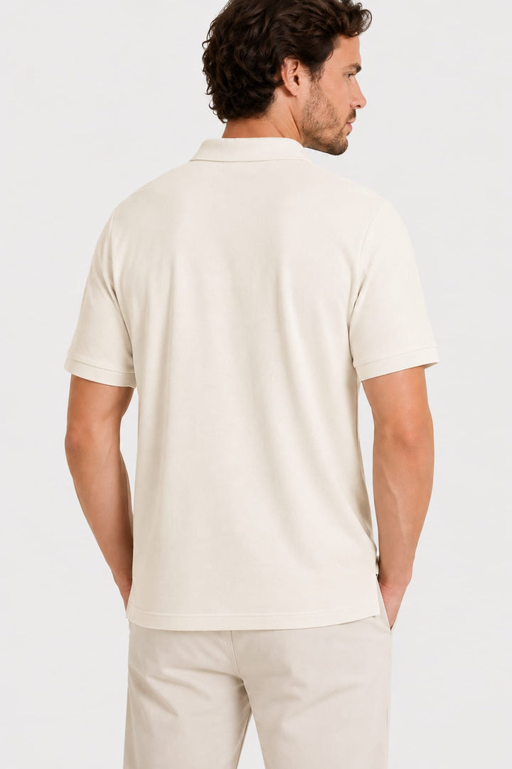 Vue latérale polo à demi-glissière Fradi homme gris avec logo discret - Valérie Simon