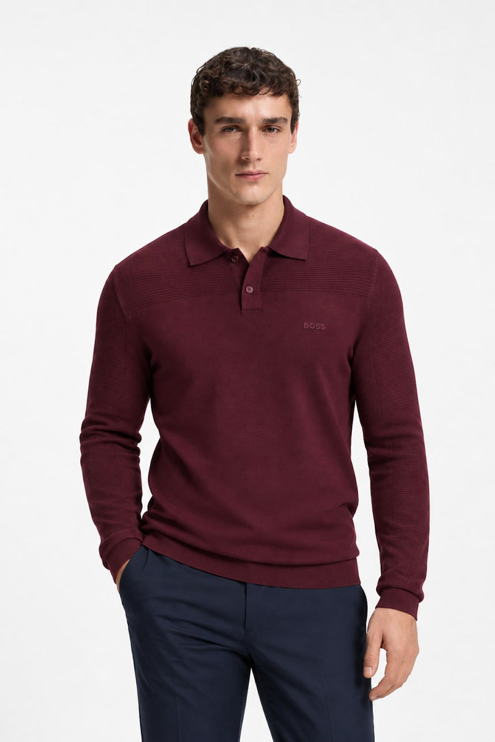 Polo à manches longues texturé vue de face pour homme Hugo Boss