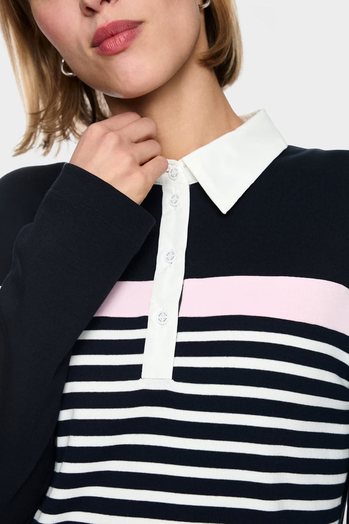 Polo à structure côtelée et rayures vue de face pour femme Marc Cain