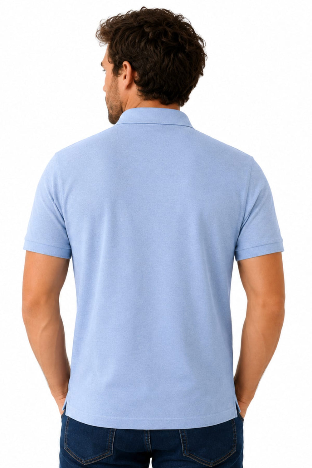 Vue de côté polo Paul and Shark homme bleu avec logo patch sur poitrine - Valérie Simon