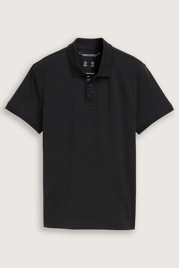Vue avant polo Tom Tailor bleu pour homme avec logo blanc sur poitrine - Valérie Simon