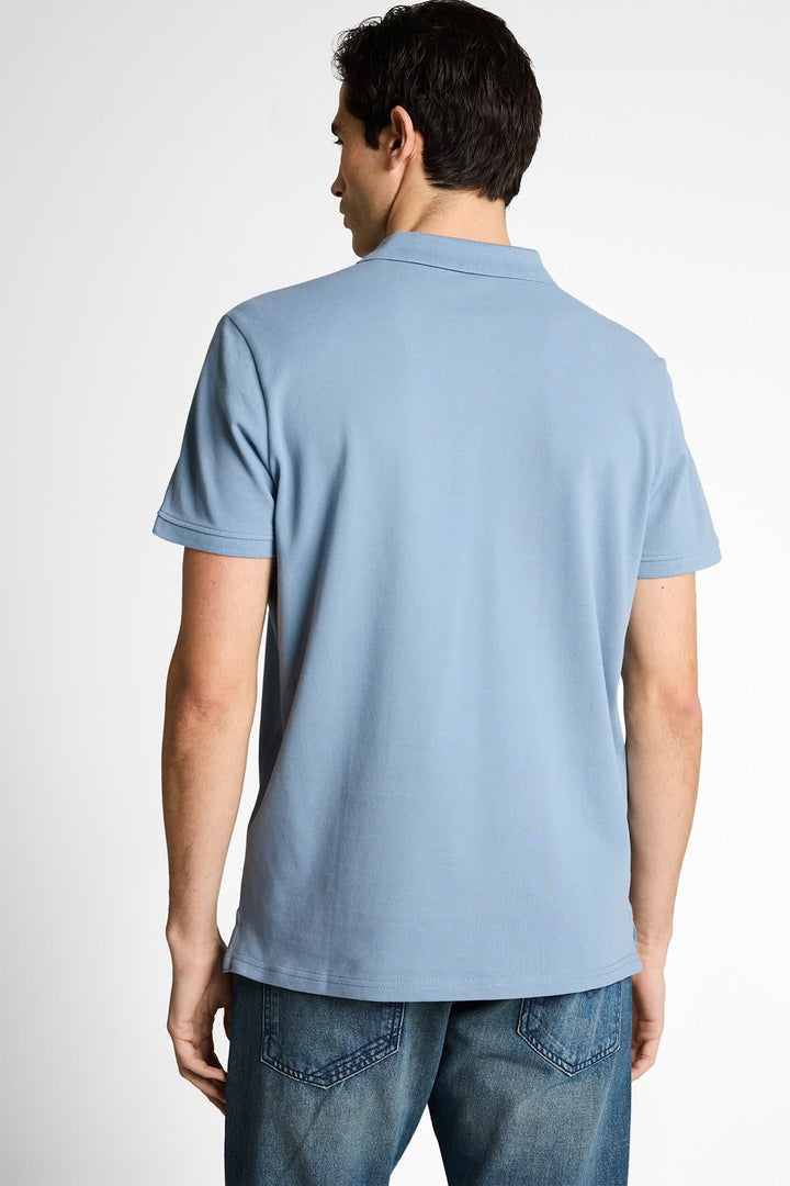 Vue de face polo m-c Tom Tailor pour homme bleu à détails boutons - Valérie Simon