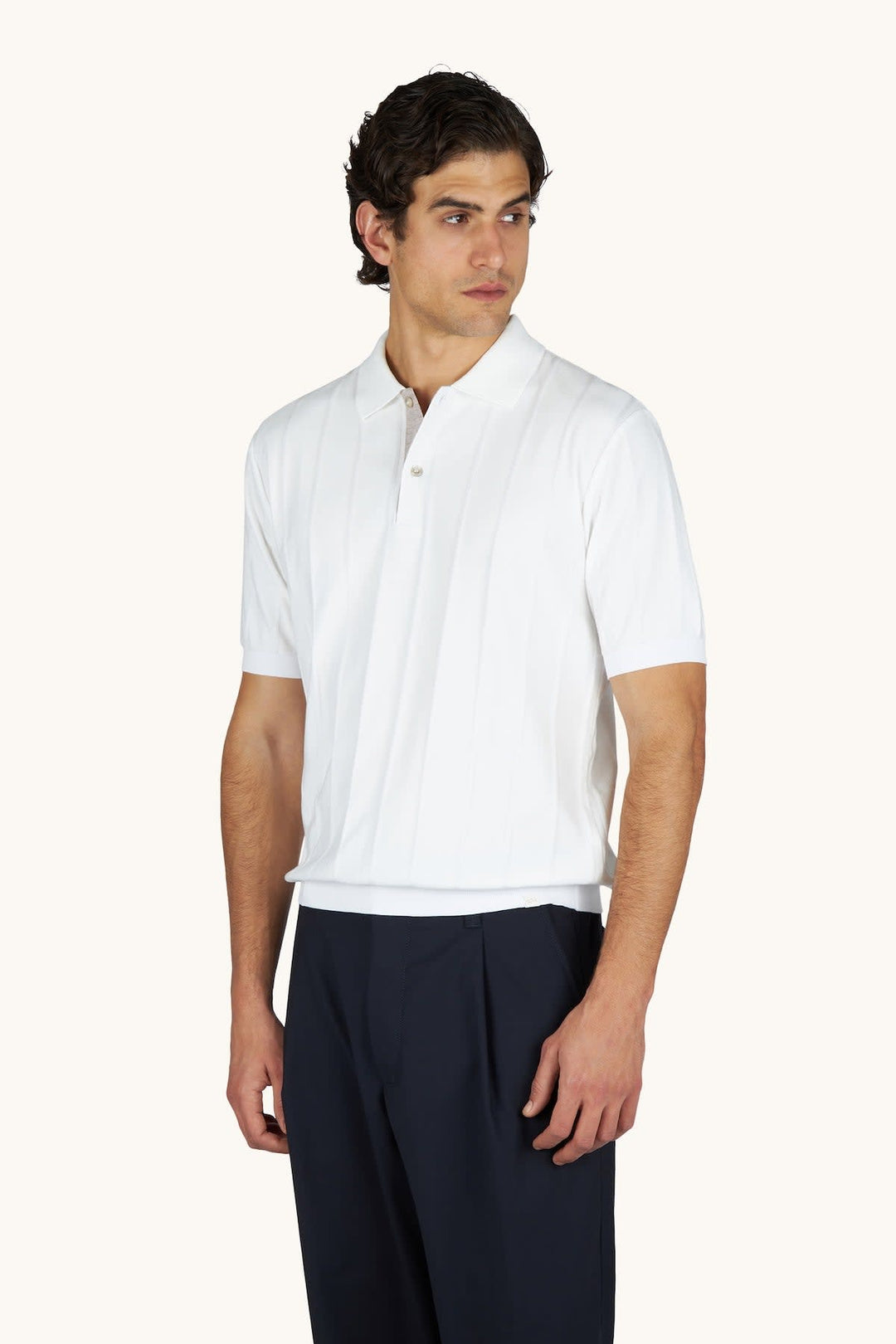 Paul and Shark black ribbed polo shirt for men, front view, with open button placket - Valérie Simon