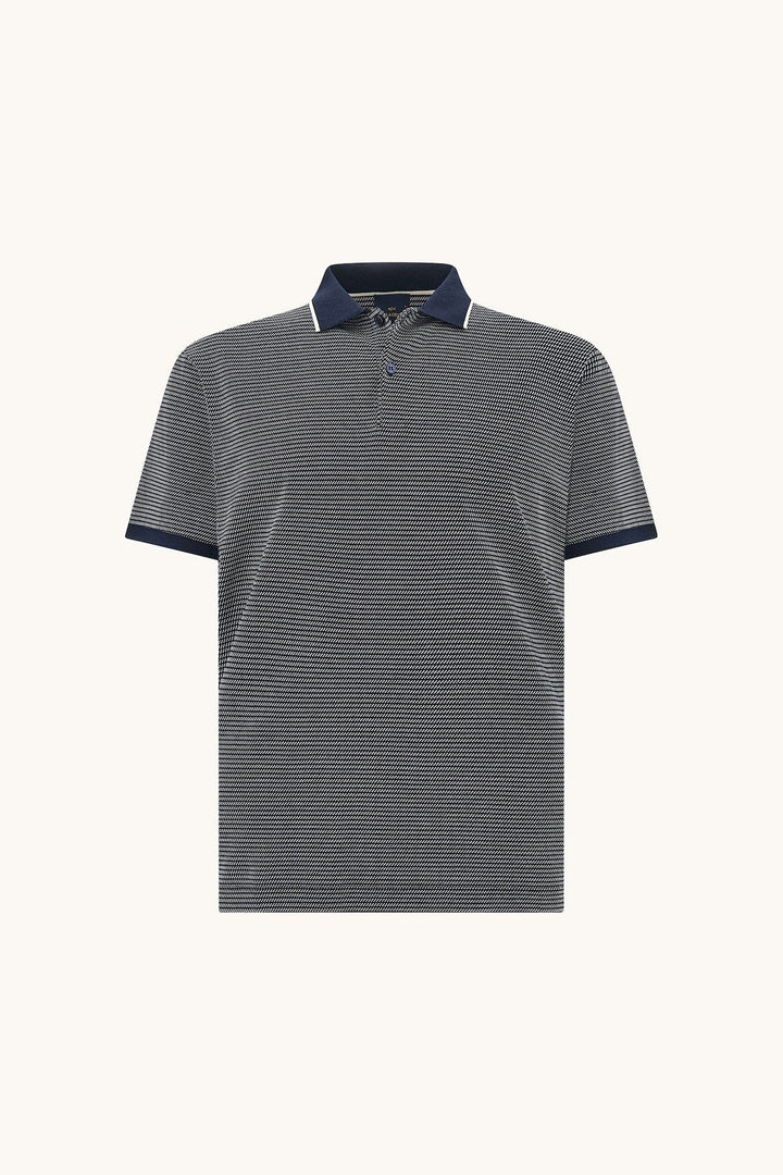 Vue de détail polo géométrique Paul and Shark pour homme blanc et bleu motif texturé - Valérie Simon