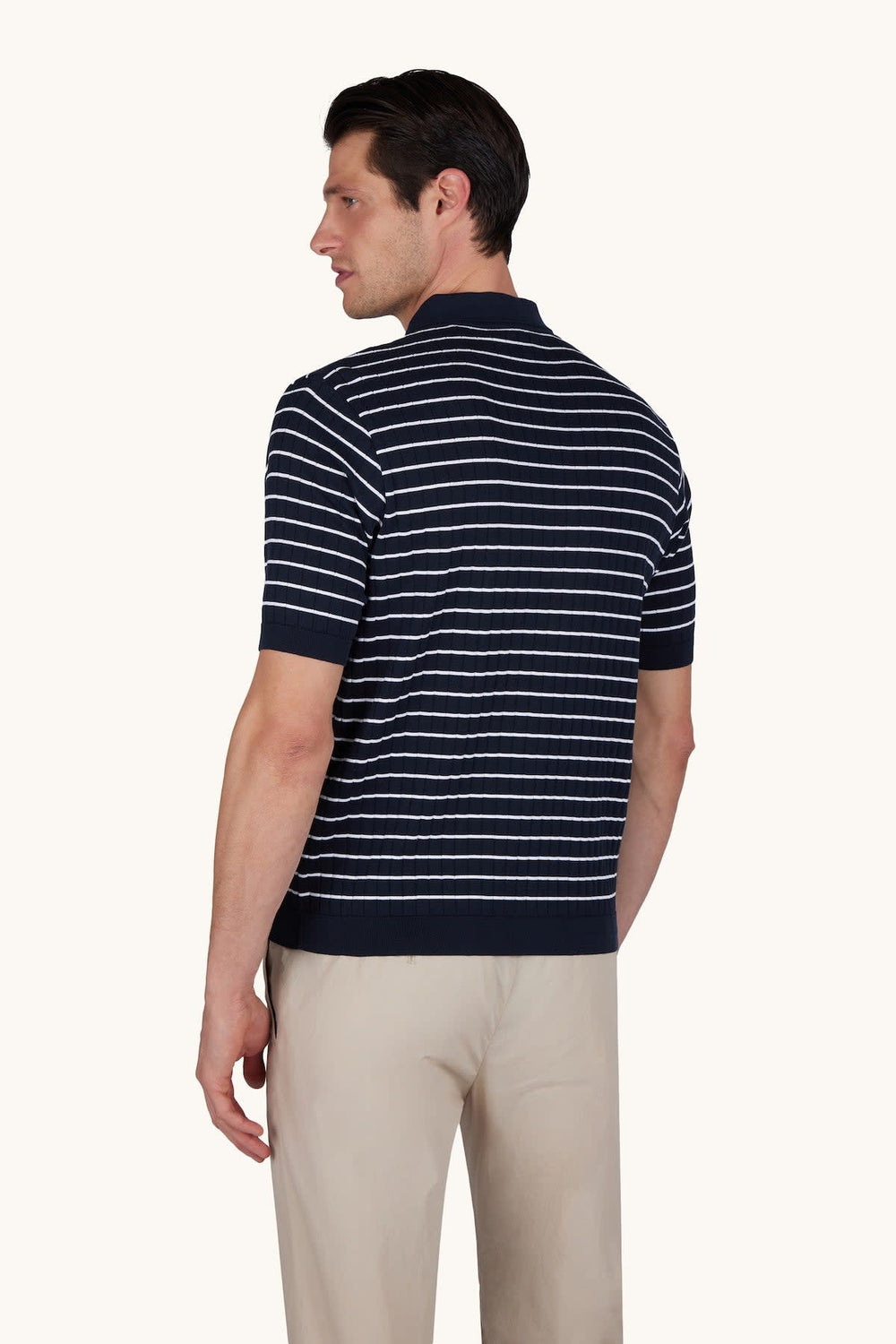 Front view of the Paul and Shark men's blue striped polo shirt navy with embroidered logo - Valérie Simon