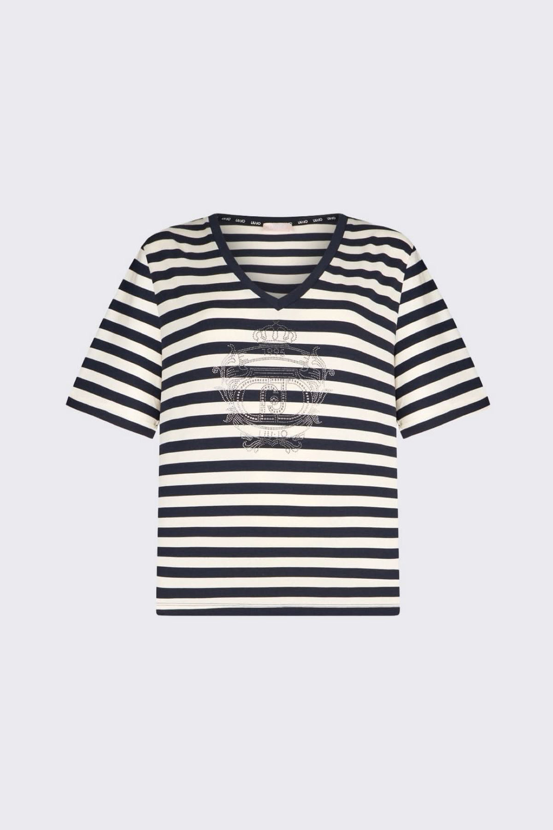 T-shirt rayé col en V avec motif décoratif