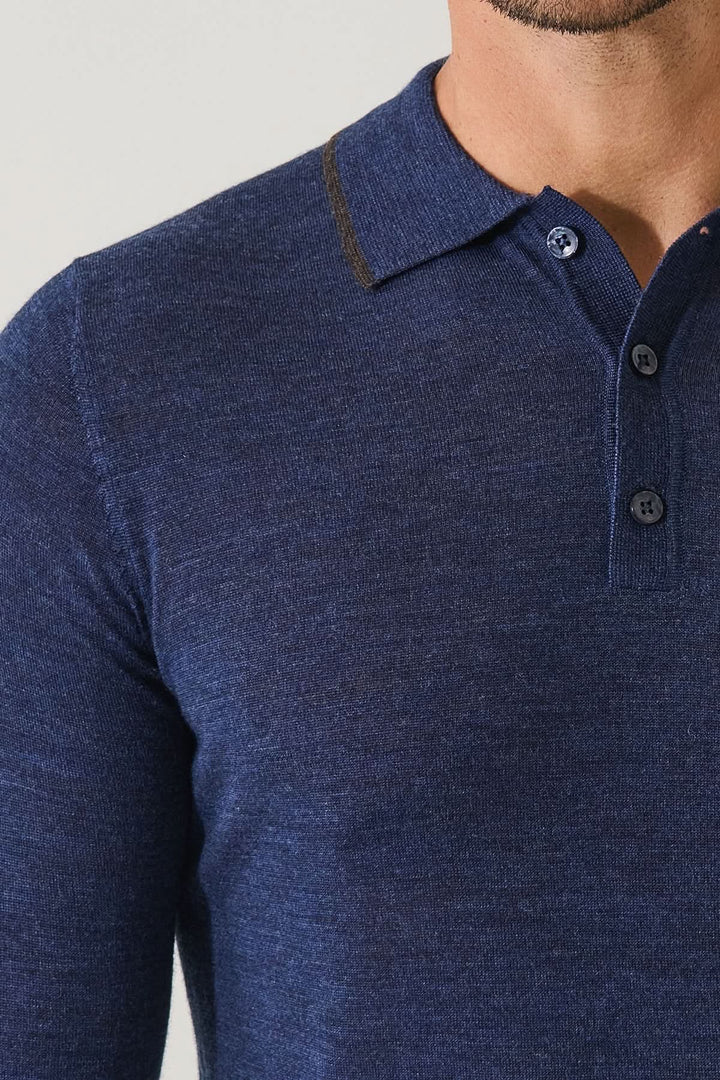 Button-down polo shirt in extra-fine merino wool