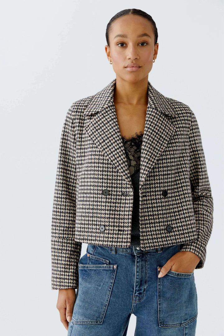 Short double-breasted houndstooth jacket