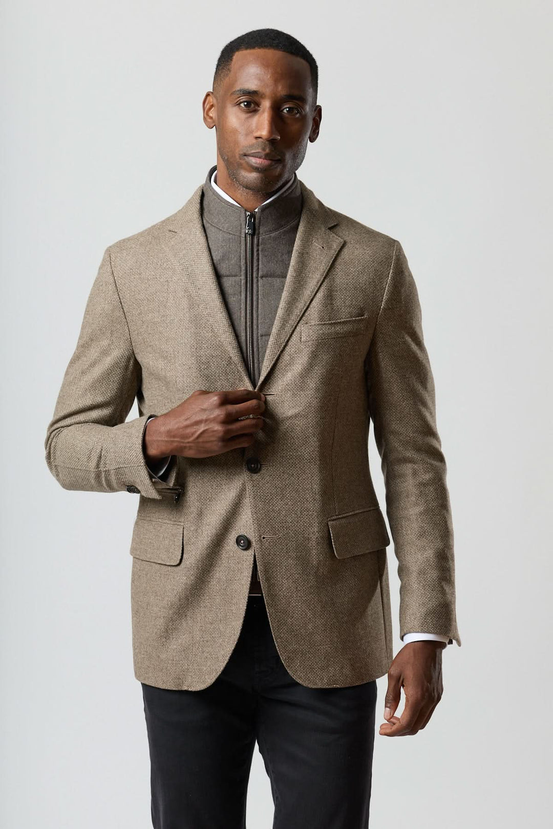 Textured wool blazer with integrated detachable collar