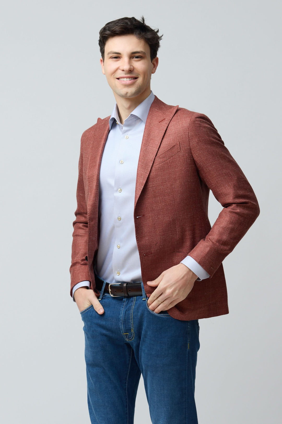 Veston texturé en laine, soie et lin