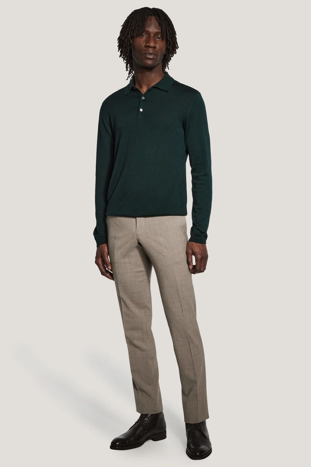 Long-sleeved polo shirt in merino wool and silk