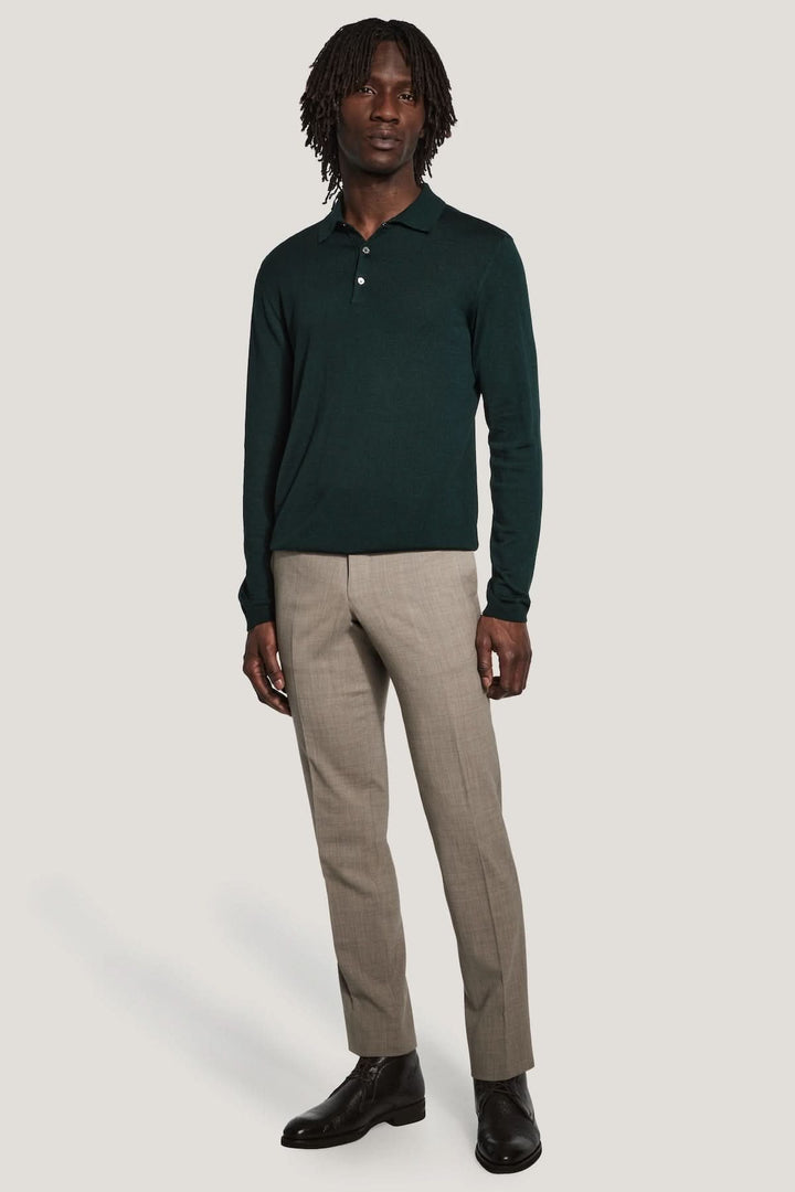 Long-sleeved polo shirt in merino wool and silk