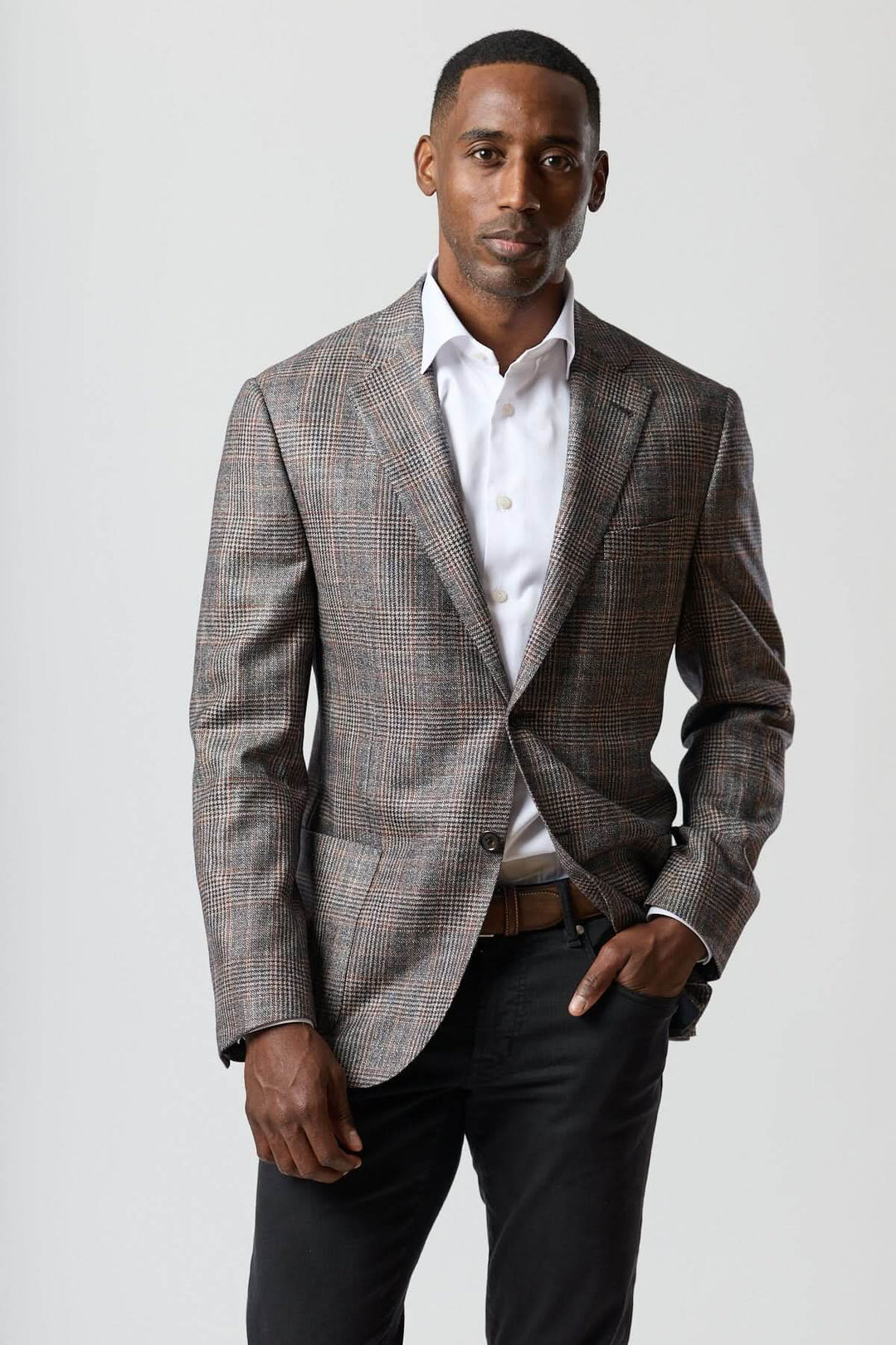 Wool, silk, and cashmere checkered jacket