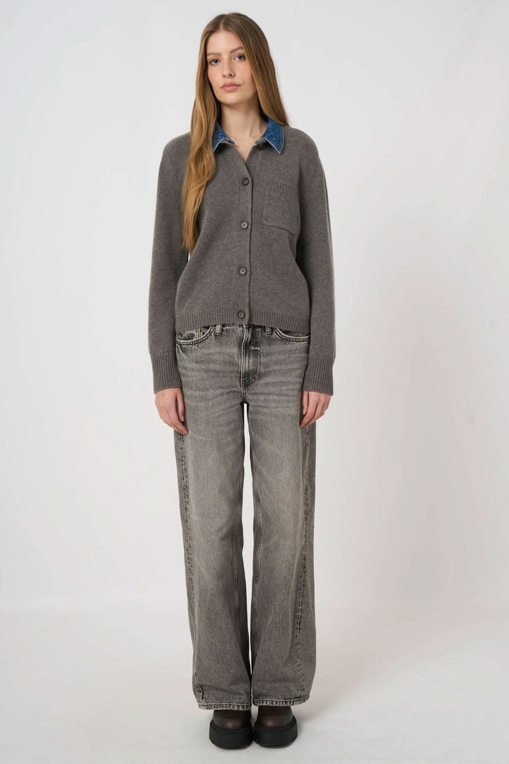 Cardigan en laine et cachemire à col amovible