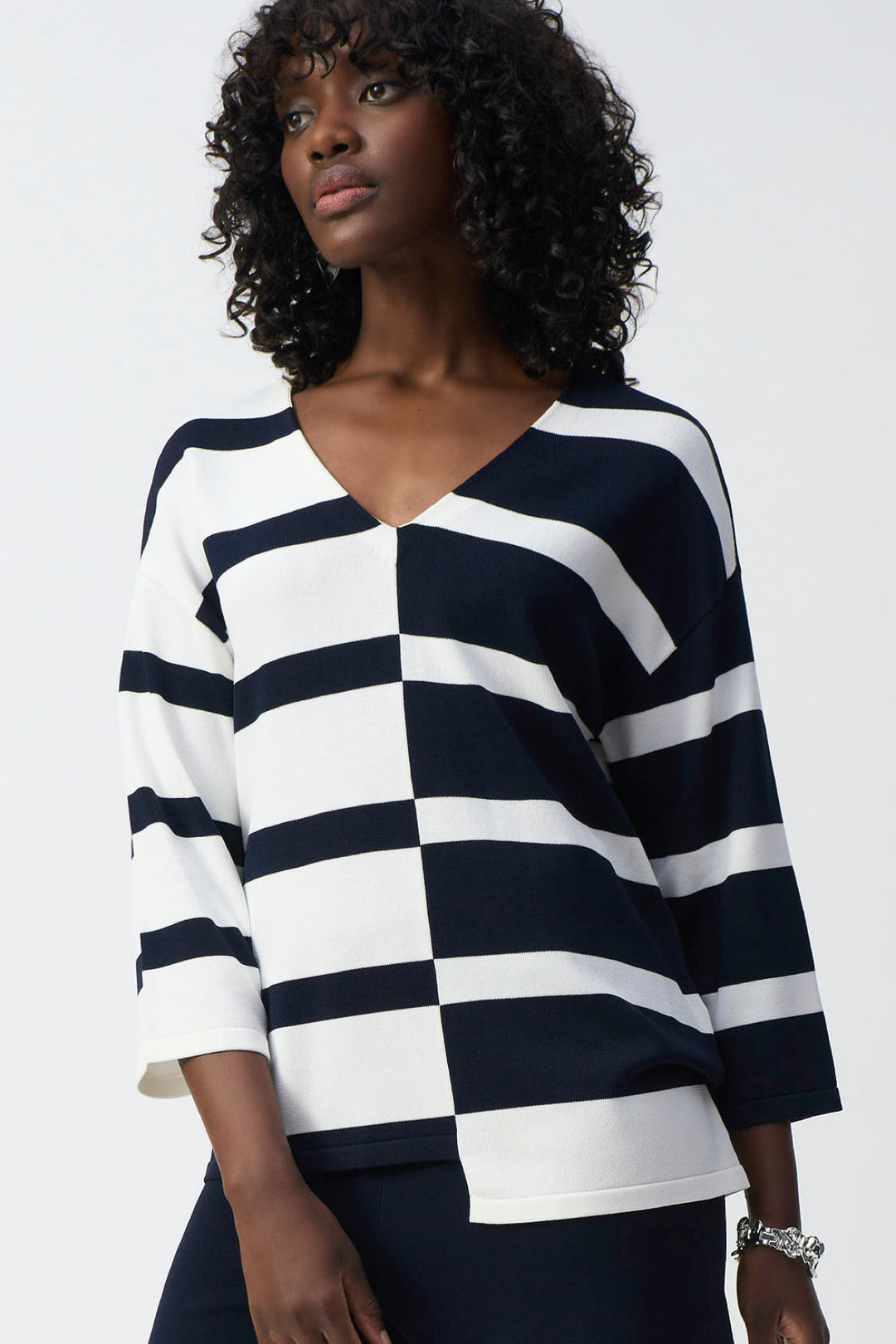 Striped V-neck sweater