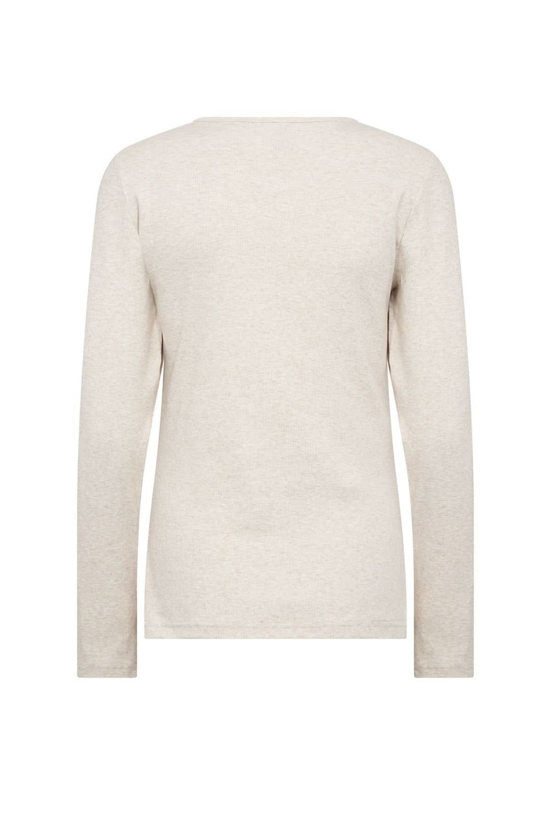 Chandail à manches longues beige, coupe droite, arrière simple et minimaliste, parfait pour le confort quotidien.