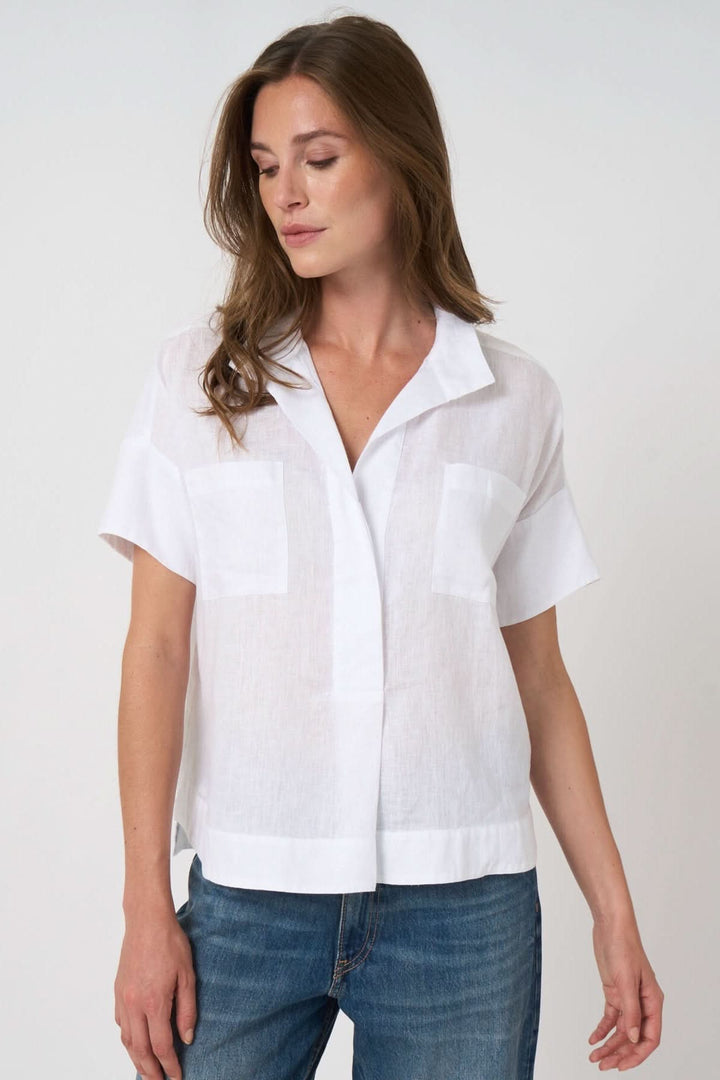 Embroidered bat-print linen blouse