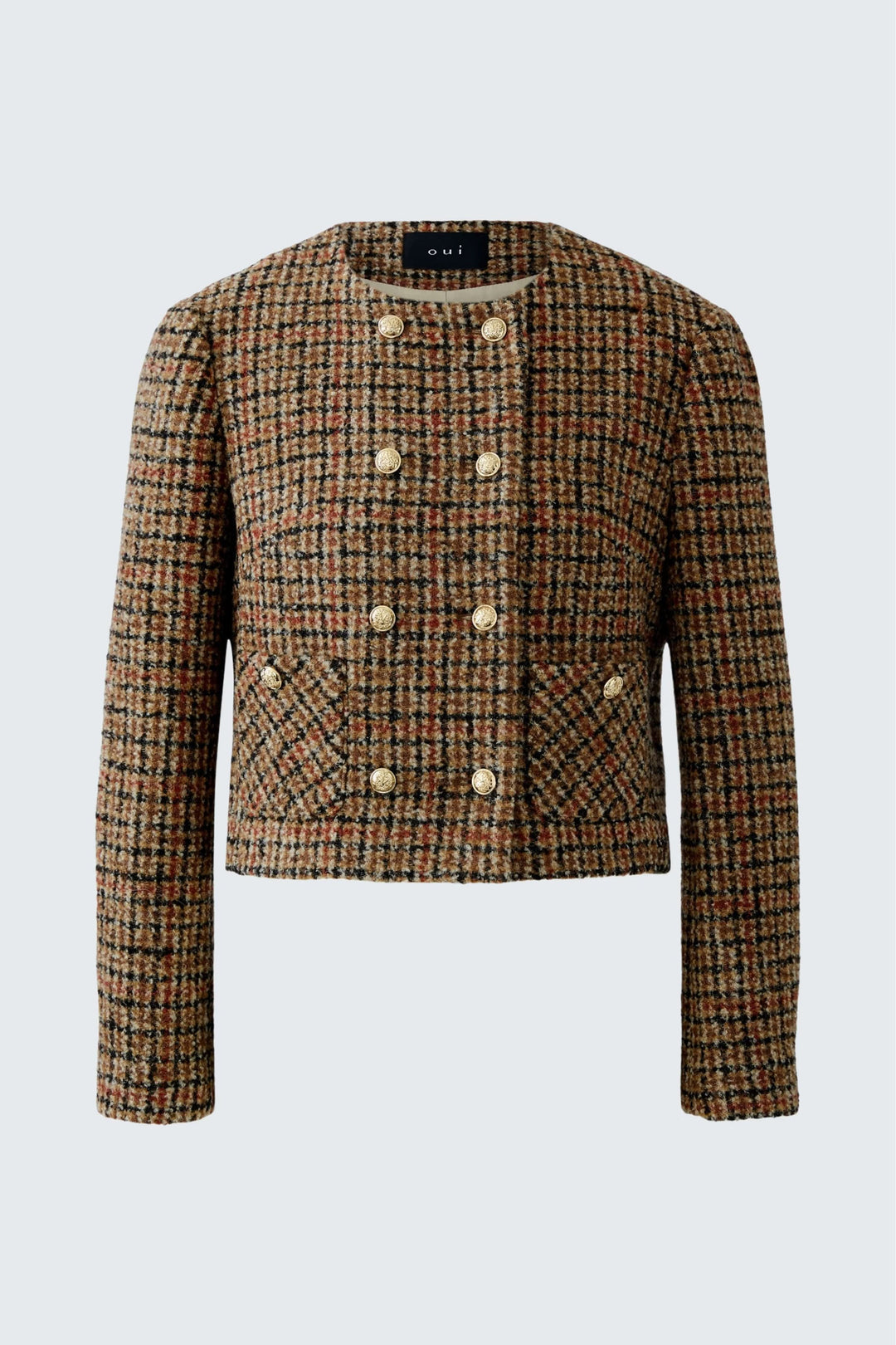 Short plaid jacket with gold buttons