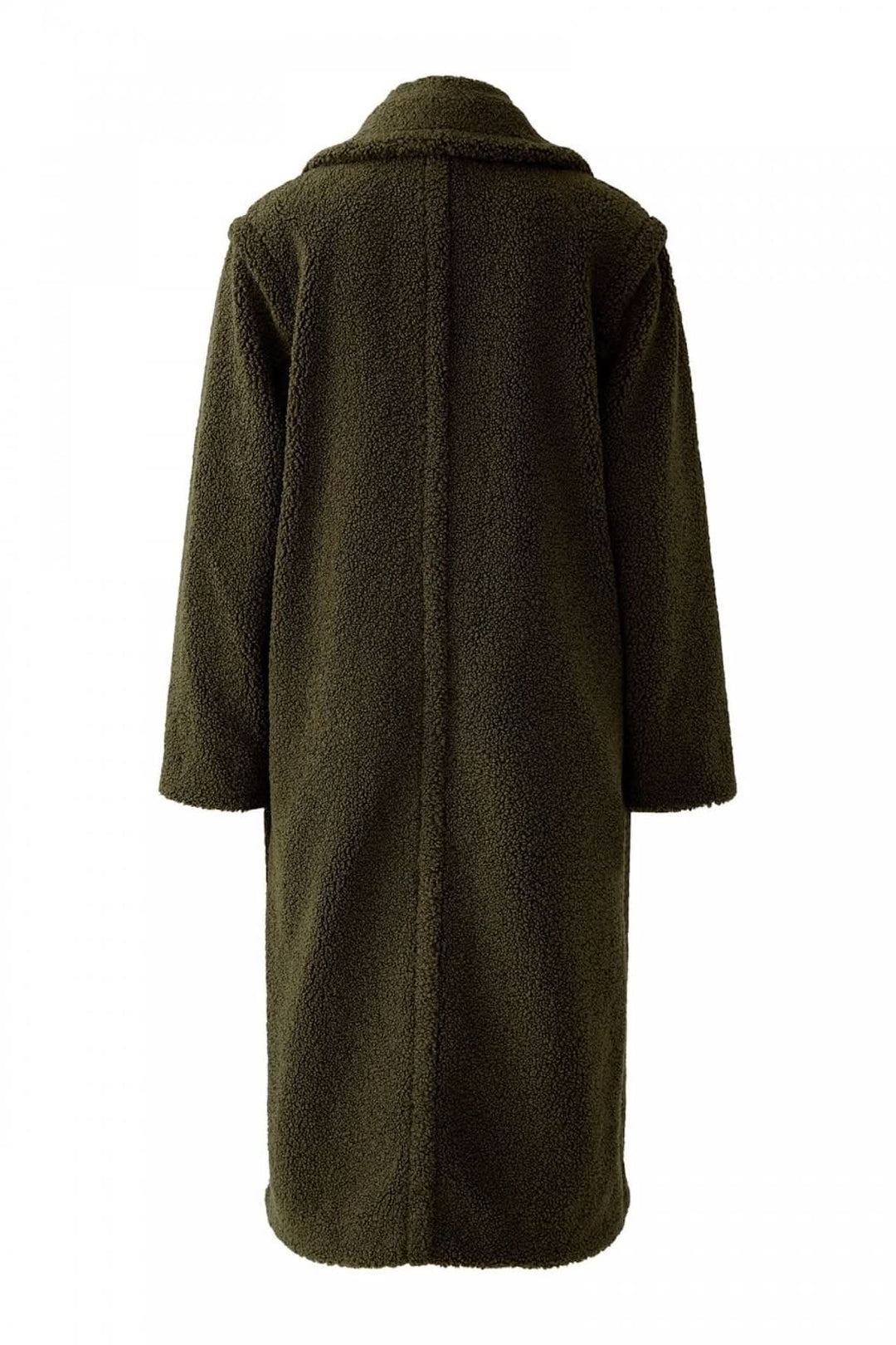 Manteau long en tissu bouclette, élégant et confortable, parfait pour les journées froides.