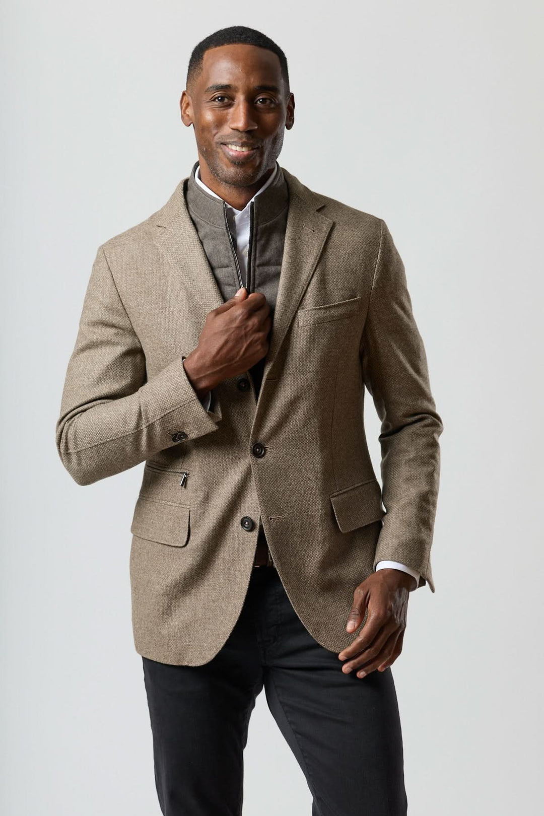 Textured wool blazer with integrated detachable collar