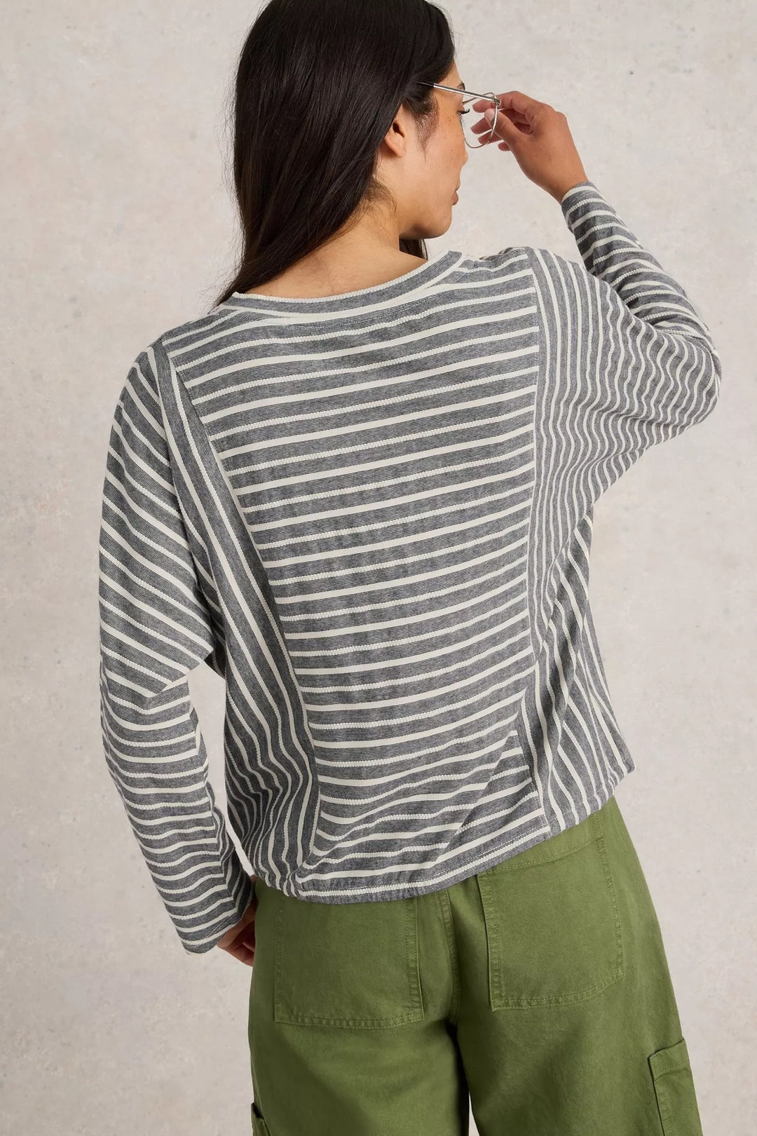 Striped top with knotted hem