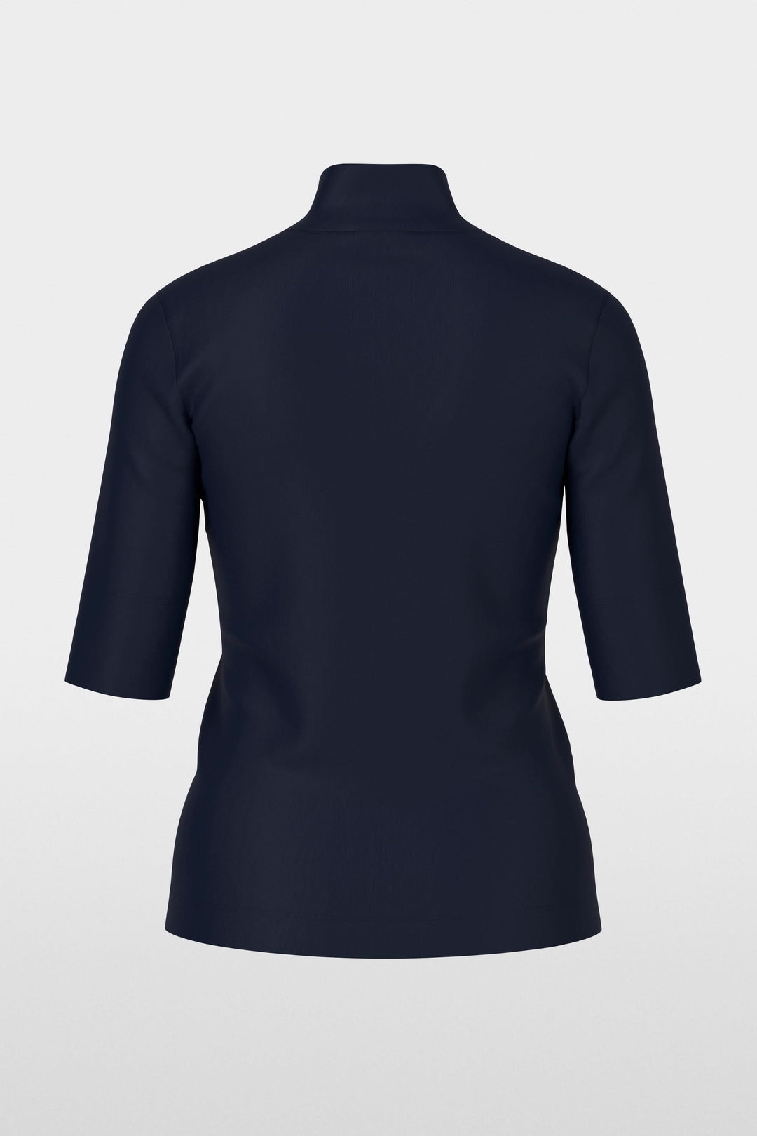 Vue arrière d'un t-shirt basique à col montant, en jersey extensible, coupe ajustée et manches mi-longues.