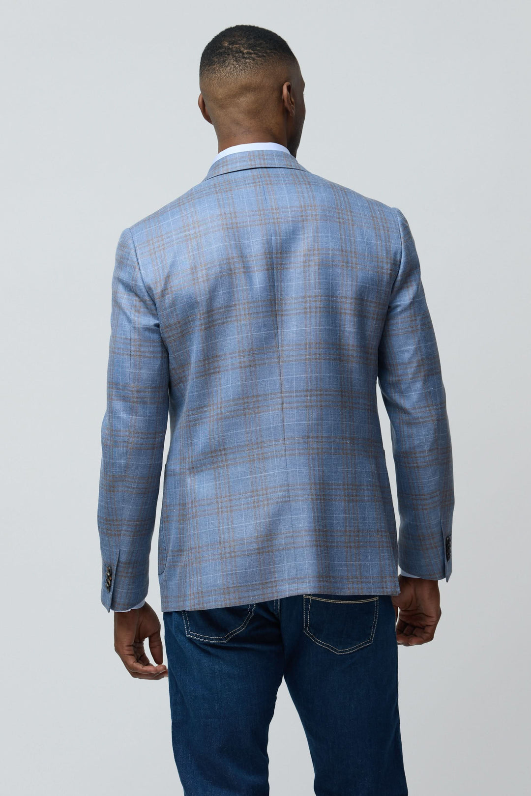 Veston à carreaux en laine, soie et lin