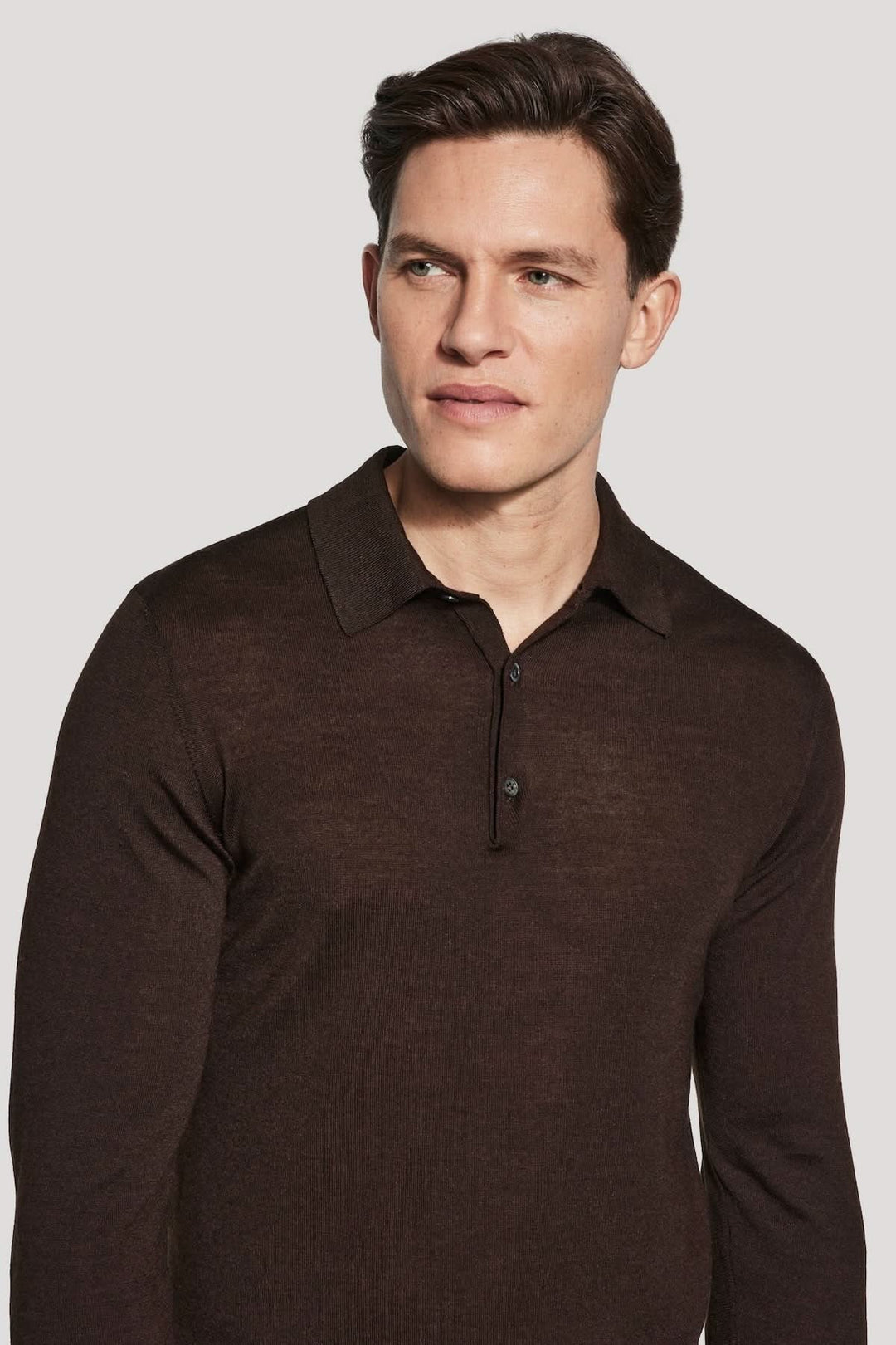 Long-sleeved polo shirt in merino wool and silk