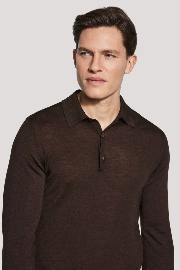 Long-sleeved polo shirt in merino wool and silk