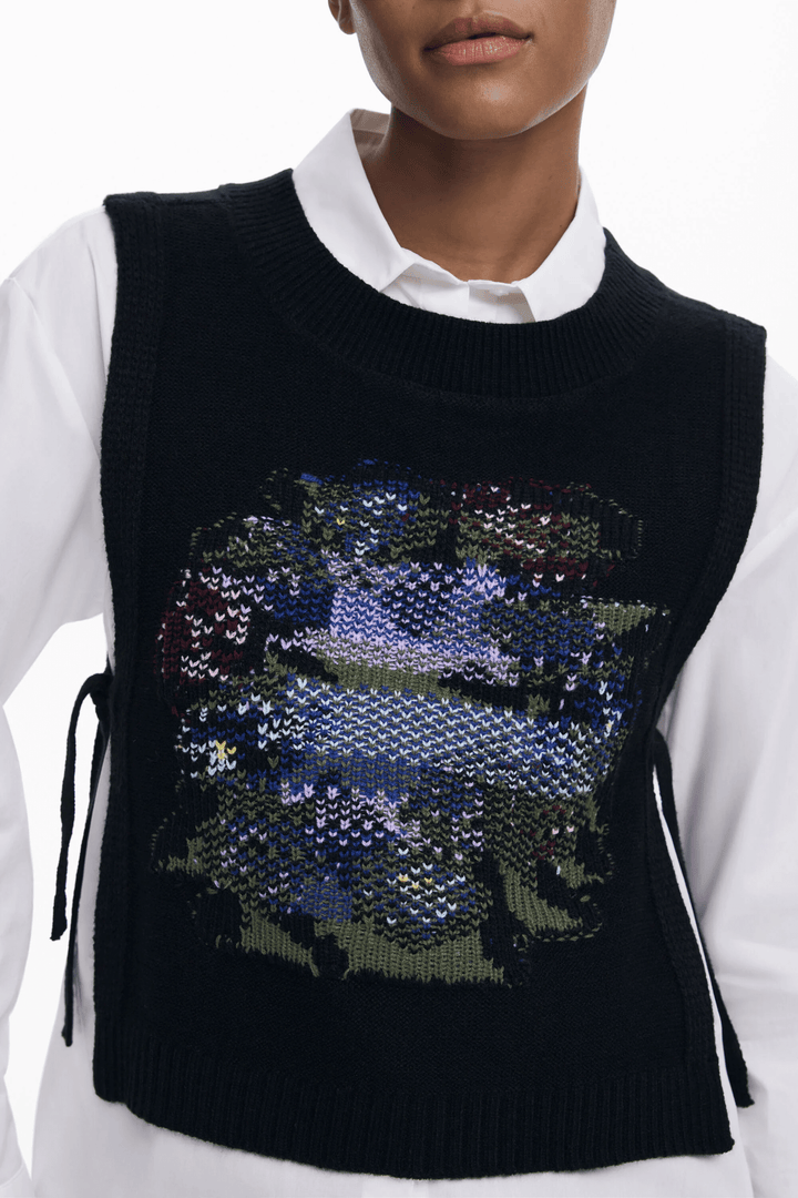 Chemise 2 en 1 avec manches longues et chandail intégré, col classique, effet superposé moderne et raffiné, allure sophistiquée.