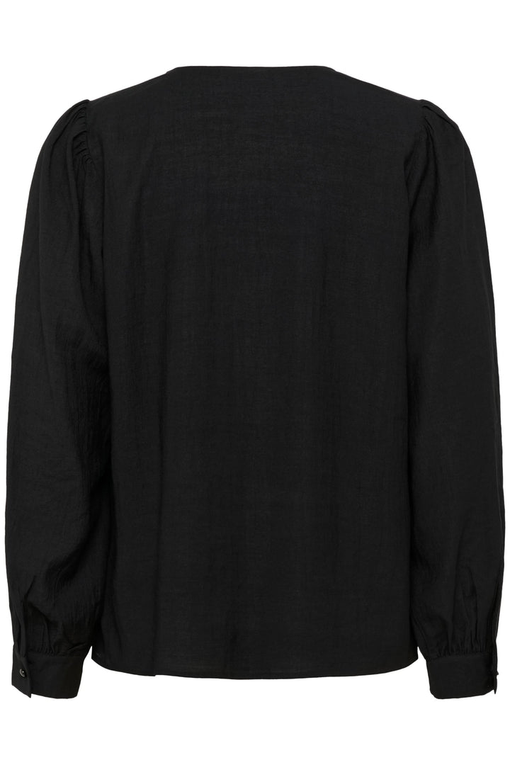 Dos de la Chemise Mirabel à col V et détails de dentelle, manches longues bouffantes, élégante et fluide, vue arrière.