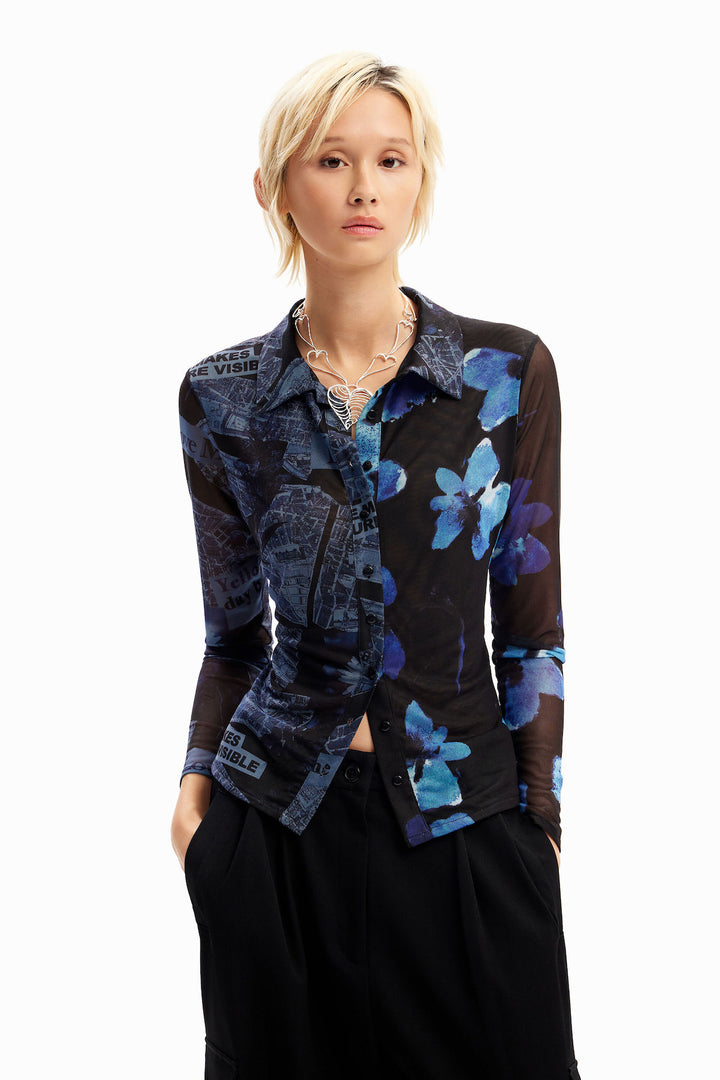 Patchwork and flower print shirt