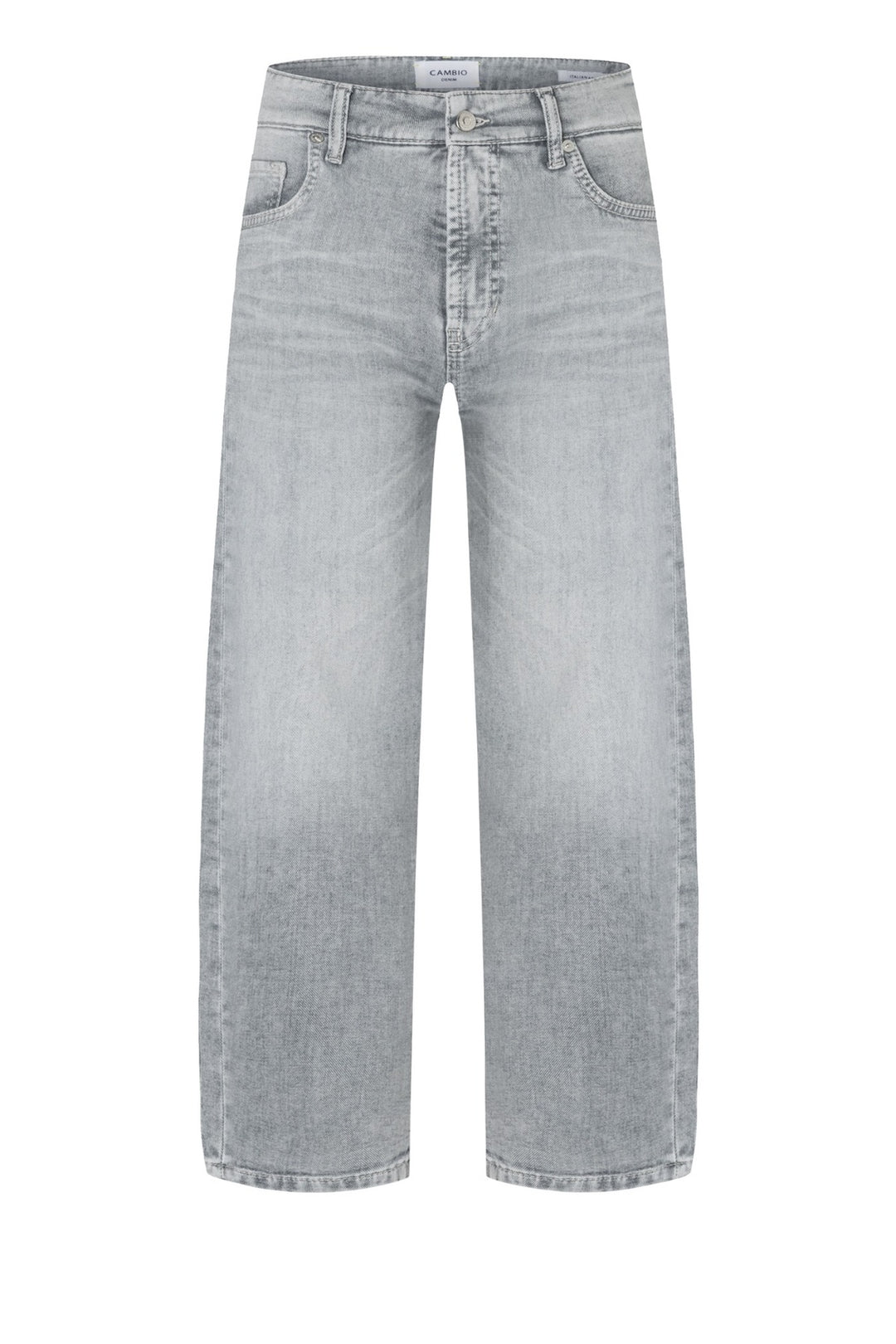 Jeans jambe large Oria en denim gris à coupe large, taille régulière, finitions soignées, idéal pour un look décontracté moderne.