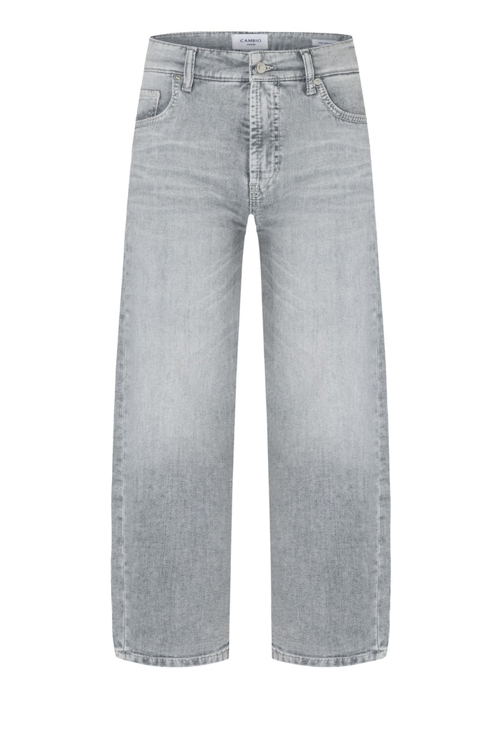 Jeans jambe large Oria en denim gris à coupe large, taille régulière, finitions soignées, idéal pour un look décontracté moderne.