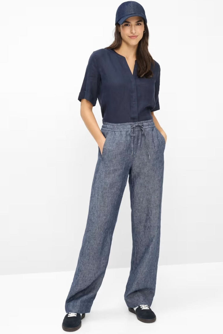 Pantalon en lin FARINA, pantalon fluide avec taille élastique, coupe droite pour un style élégant et décontracté.