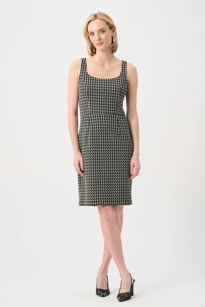 Vue de face robe fourreau en tricot noir avec motifs texturés Joseph Ribkoff pour femme - Valérie Simon