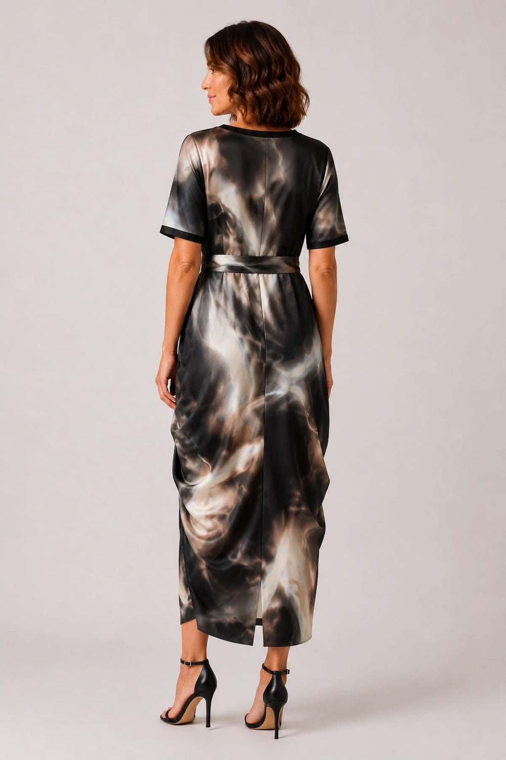 Side view of the Xenia women's multicolored printed dress with floral pattern - Valérie Simon