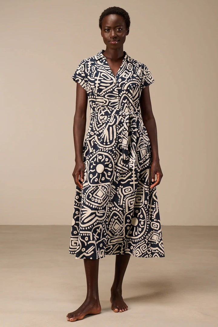 Vue de face robe longue imprimée pour femme multicolore motifs floraux - Valérie Simon