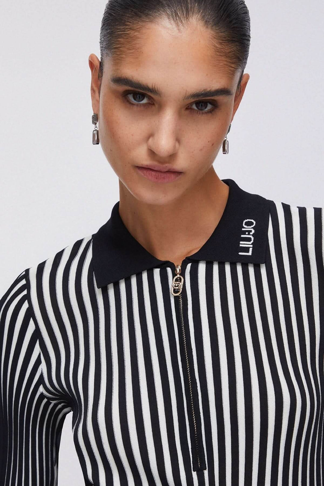 Half-zip ribbed knit polo shirt