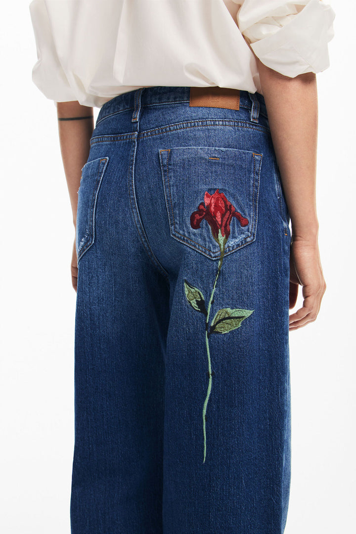 Flower print jeans