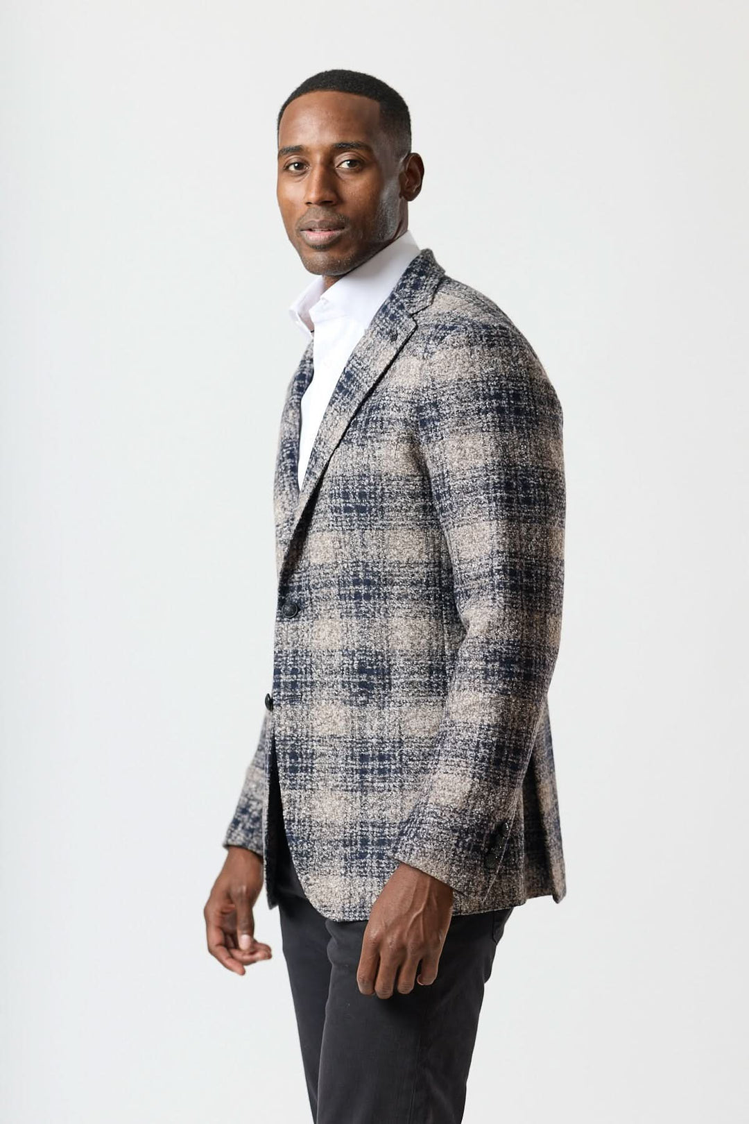 Two-button brushed check jacket