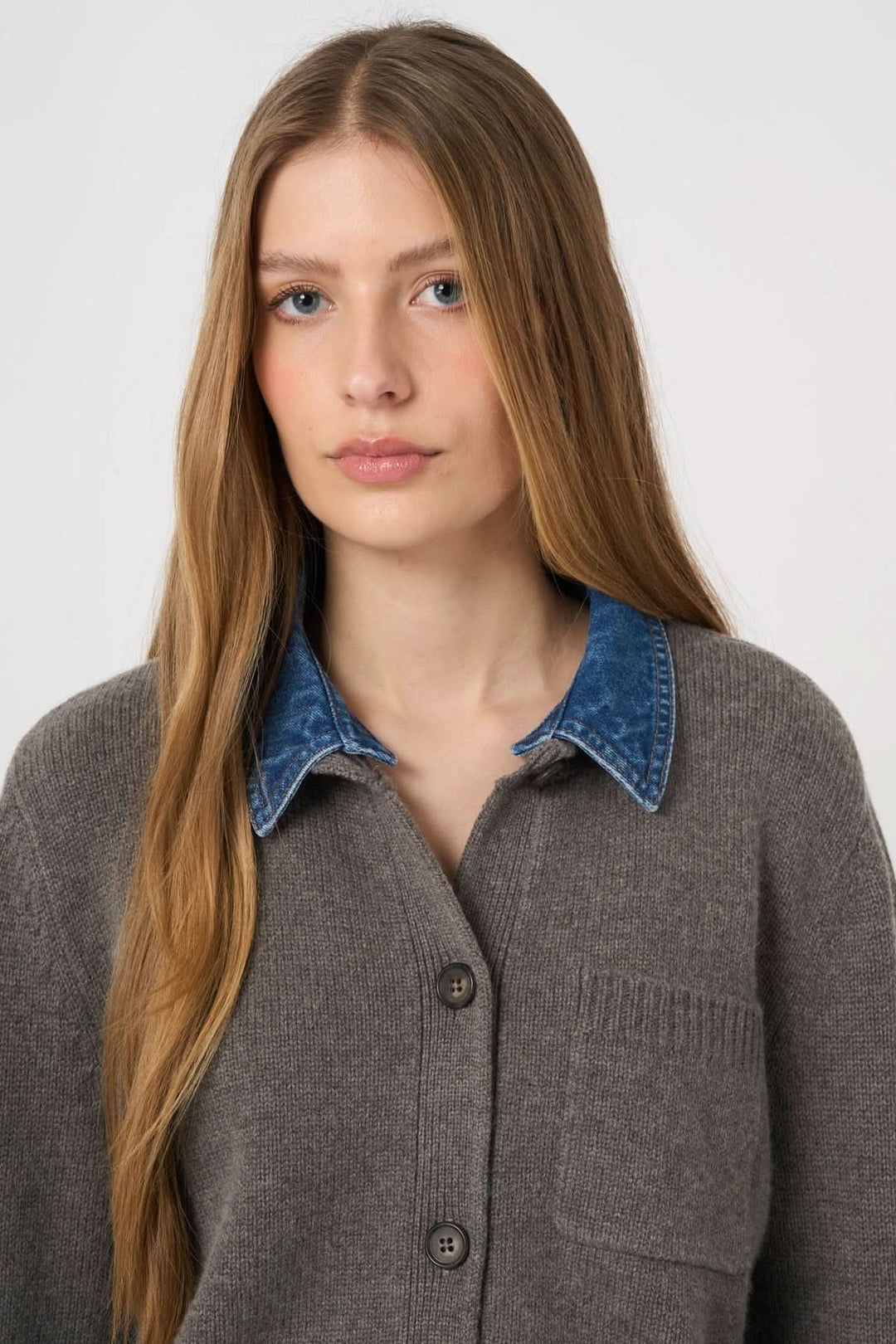 Cardigan en laine et cachemire à col amovible
