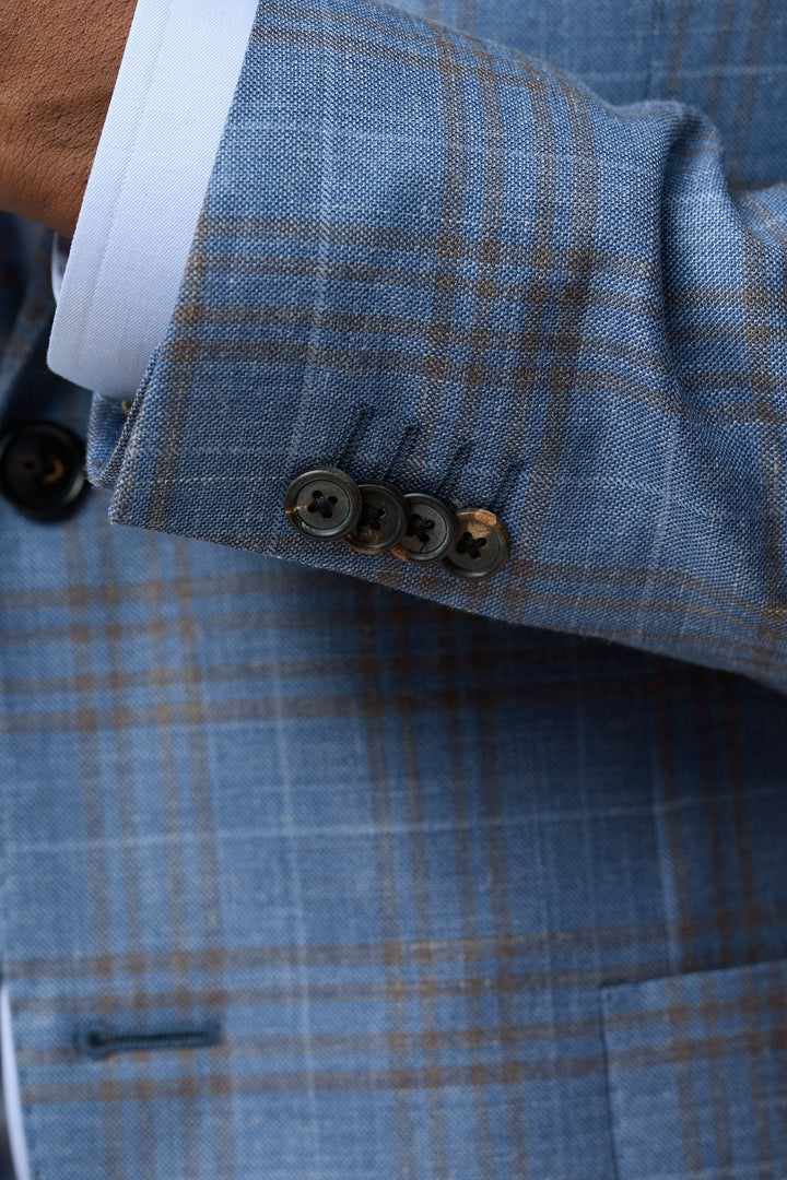 Veston à carreaux en laine, soie et lin