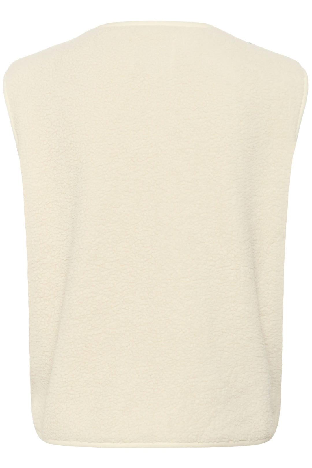 Veste sans manches beige en tissu sherpa, vue arrière, style décontracté et confortable, parfaite pour la superposition.