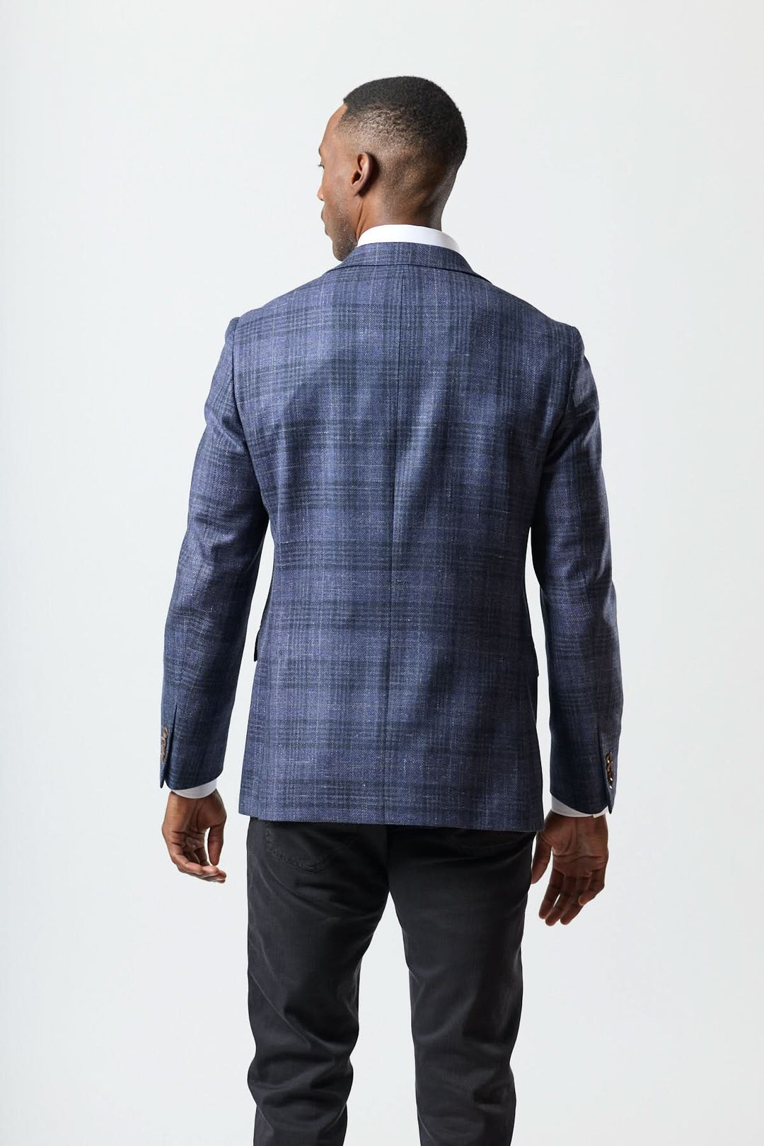 Textured two-button plaid jacket