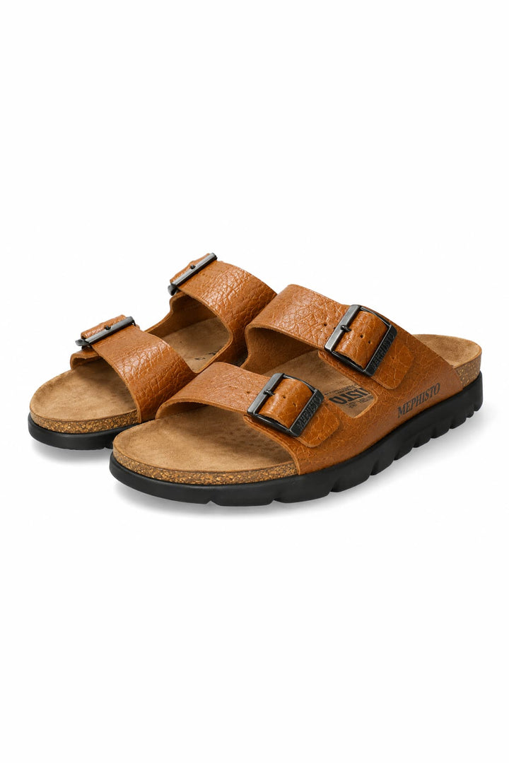 Vue de côté sandales Zonder Mephisto homme cuir marron à doubles brides - Valérie Simon