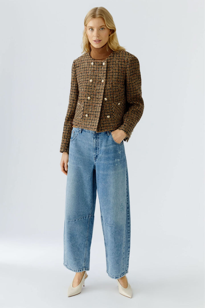 Short plaid jacket with gold buttons